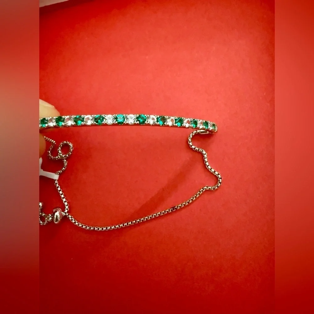 Emerald Gemstone Sterling Silver Bolo Bracelet - Picture 8 of 12